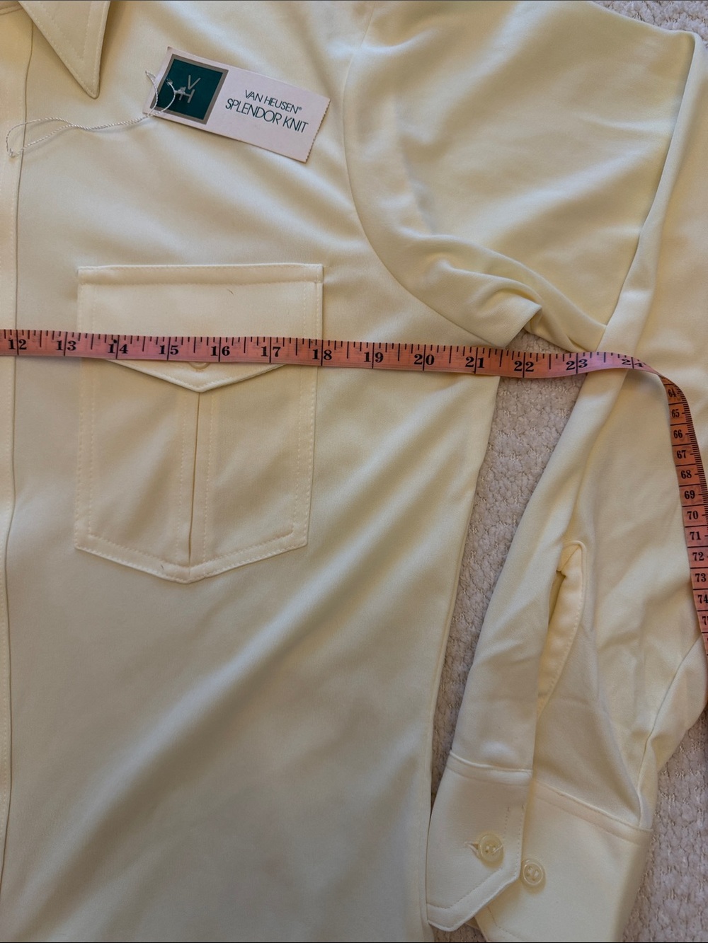 Vintage 1970s Van Heusen Butter Yellow Long-Sleeve Solendor Knit Shirt - Medium - Picture 7 of 13